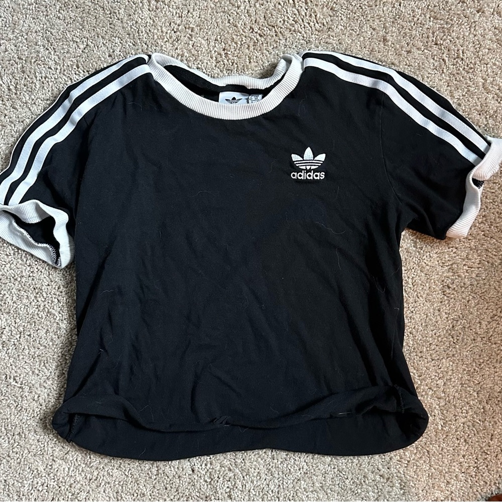 Adidas Classic Black Tee with White Stripes